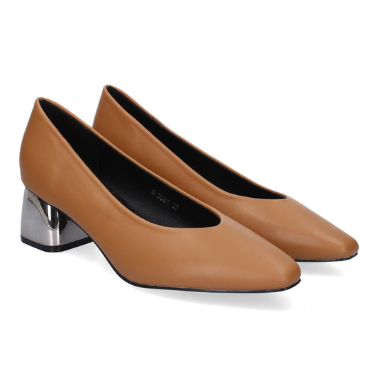 Zapatos de Salón Elegantes Tacón Cuadrado Metálico