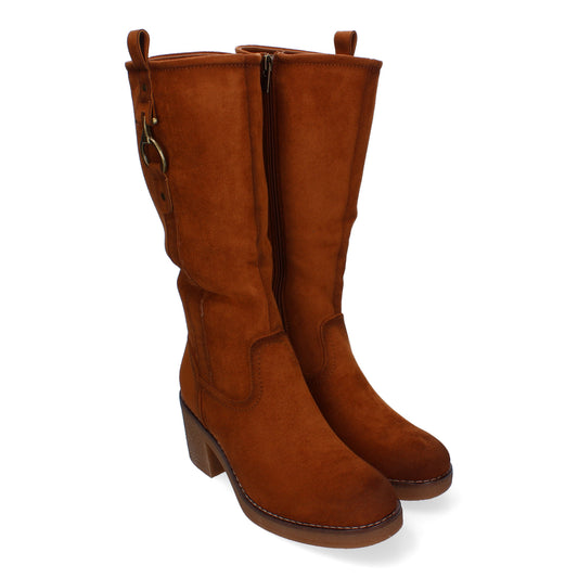 Botas de Tacón de Cuero para Mujer con Hebilla y Cierre Lateral