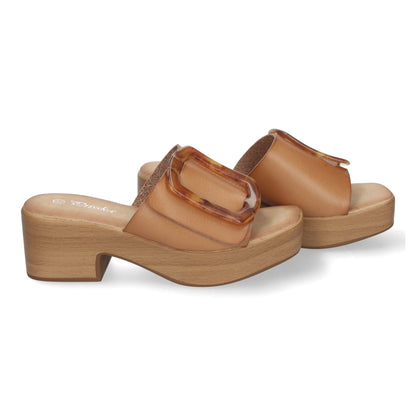 Zueco de Tacón con Plataforma de Madera para Mujer