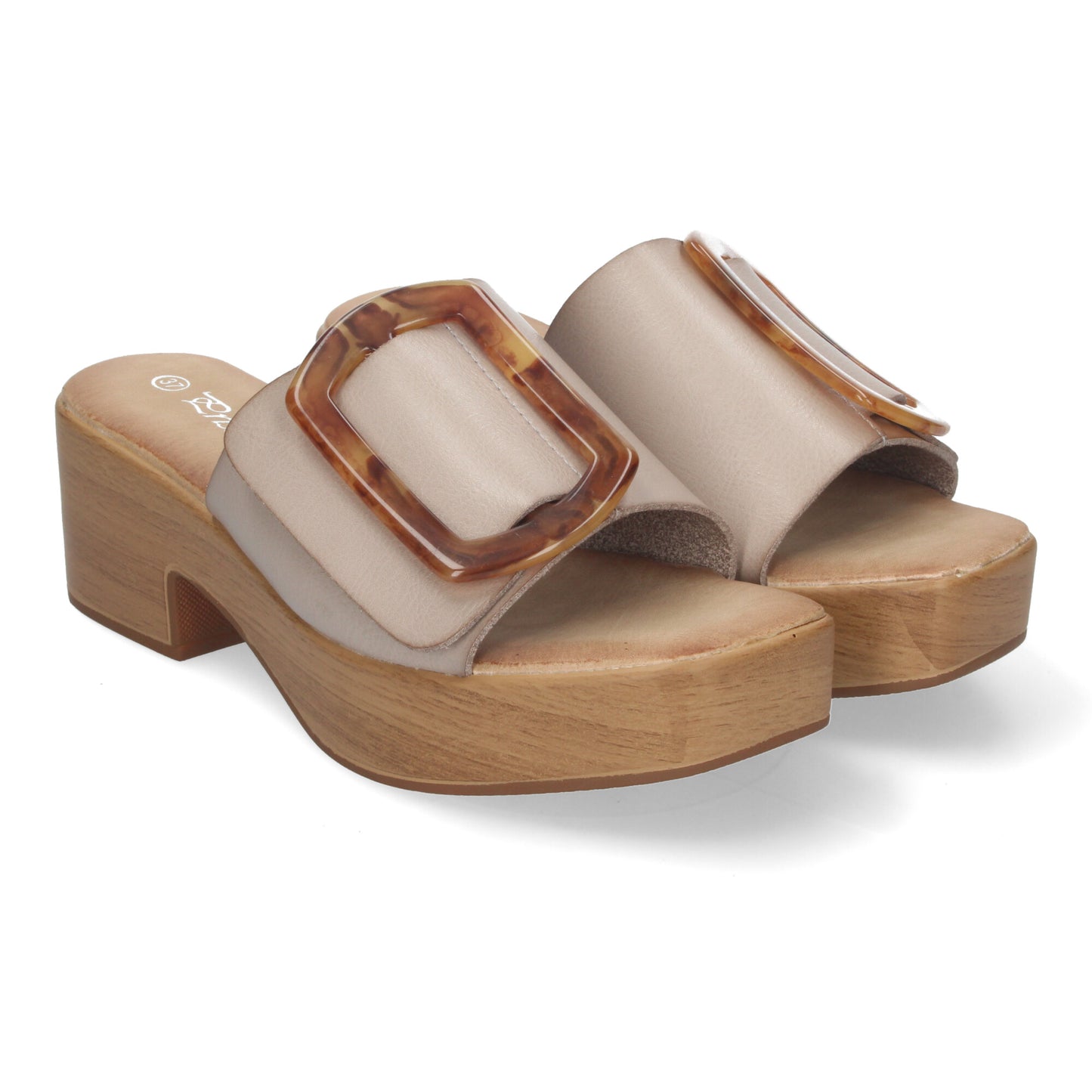 Zueco de Tacón con Plataforma de Madera para Mujer