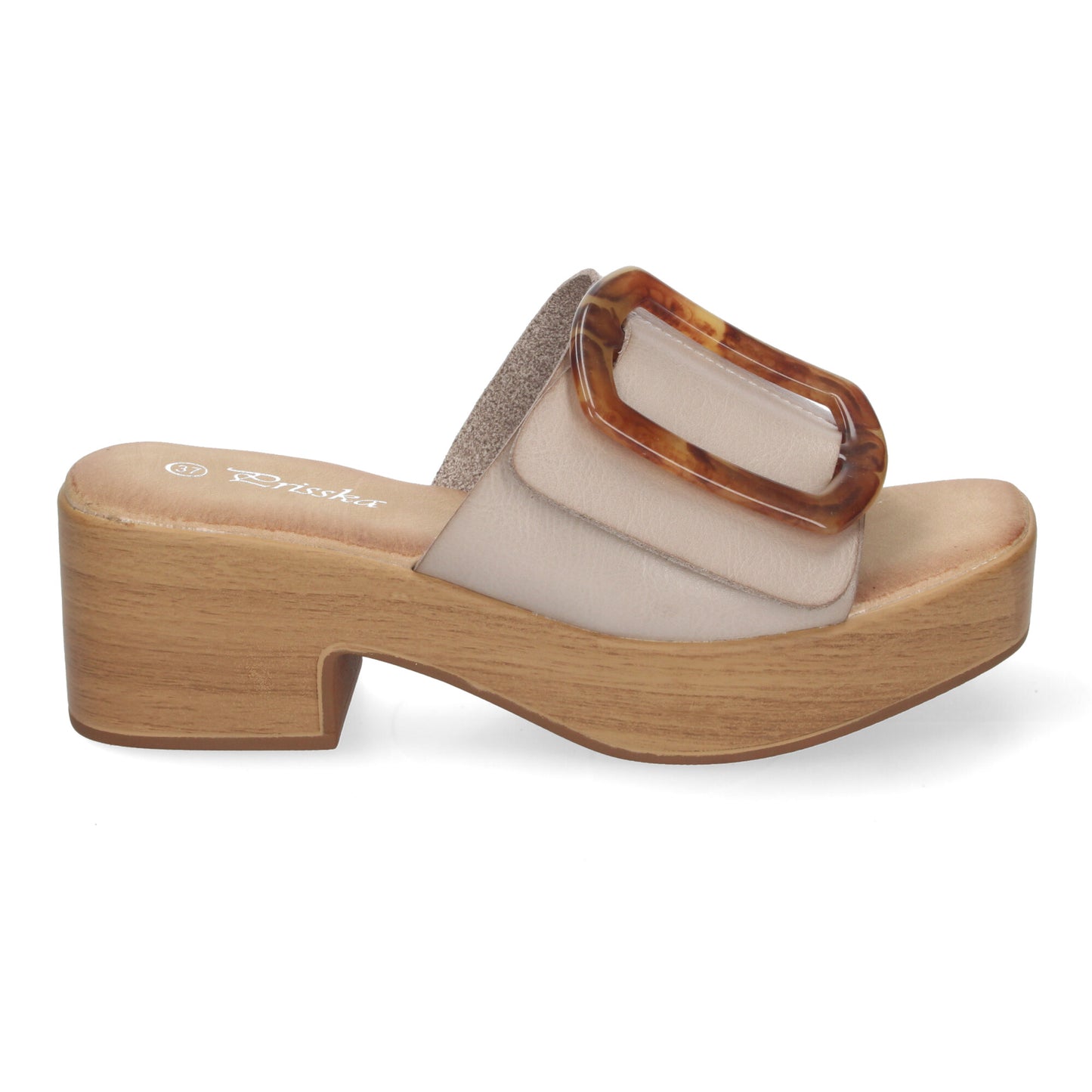 Zueco de Tacón con Plataforma de Madera para Mujer