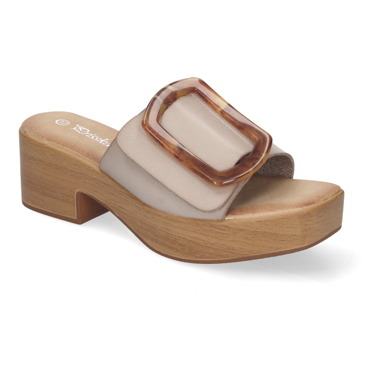 Zueco de Tacón con Plataforma de Madera para Mujer