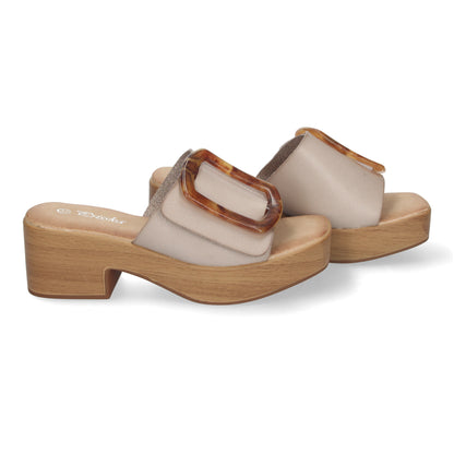 Zueco de Tacón con Plataforma de Madera para Mujer