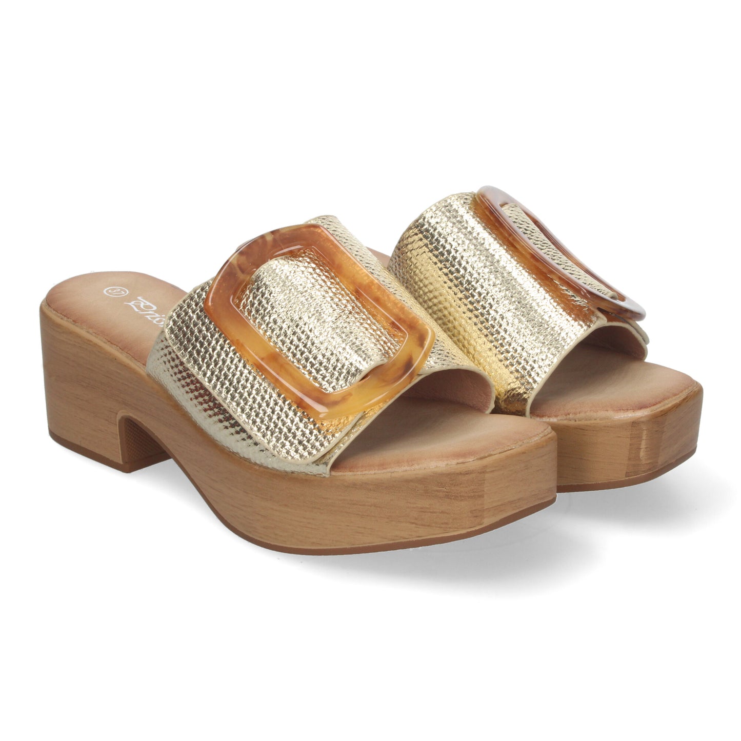 Zueco de Tacón con Plataforma de Madera para Mujer