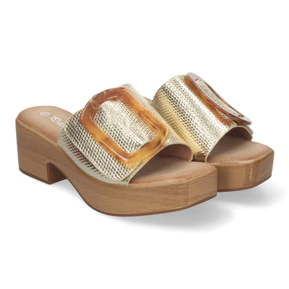 Zueco de Tacón con Plataforma de Madera para Mujer