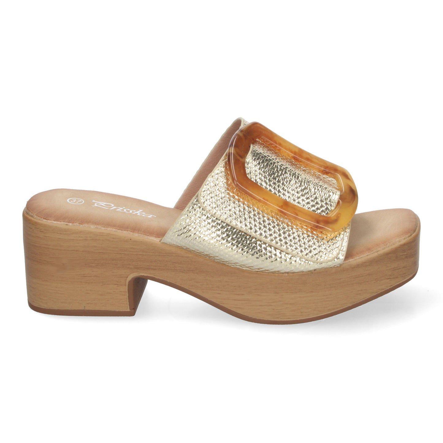 Zueco de Tacón con Plataforma de Madera para Mujer