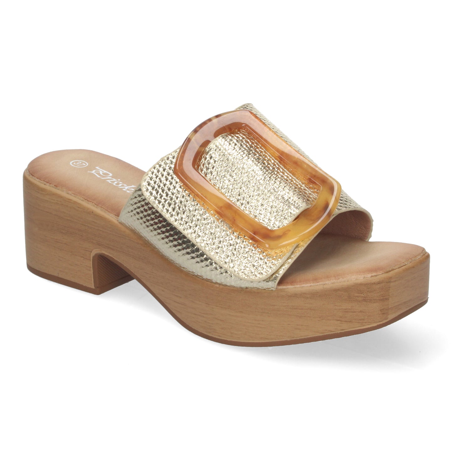 Zueco de Tacón con Plataforma de Madera para Mujer