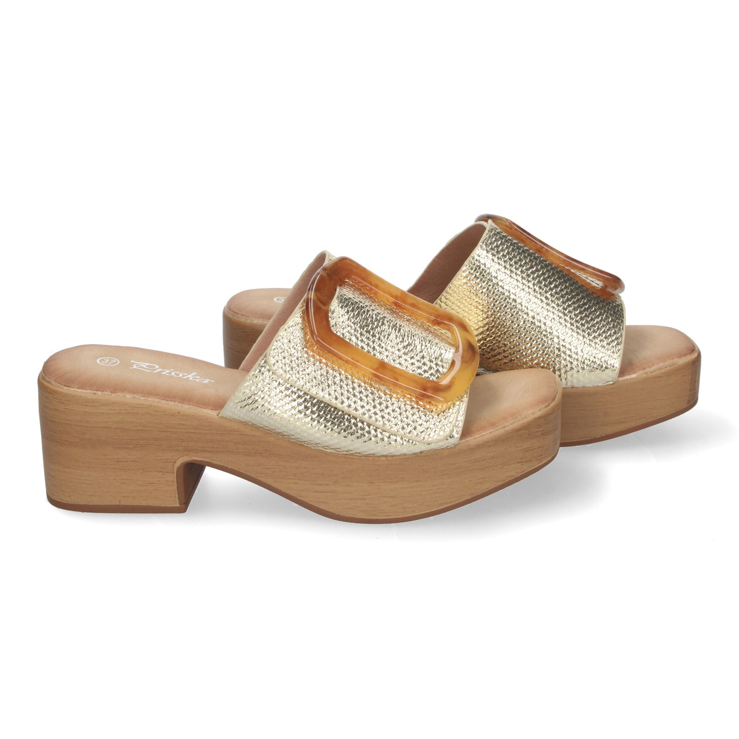 Zueco de Tacón con Plataforma de Madera para Mujer