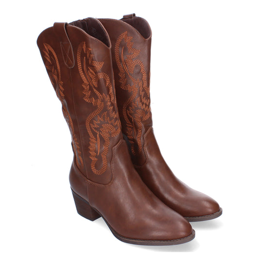 Bota Campera para Mujer con Bordado y Cierre de Cremallera